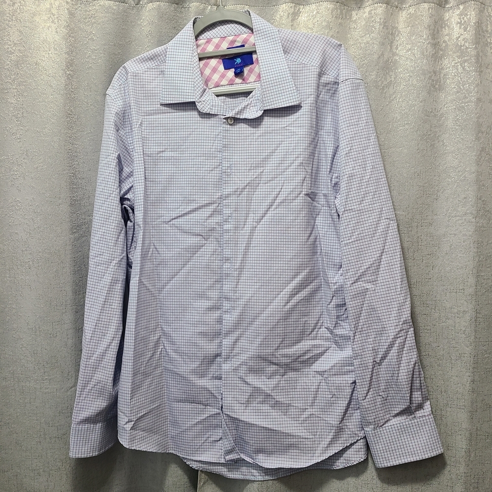 Egara Light Blue Checkered Mens XL Dress Shirt
